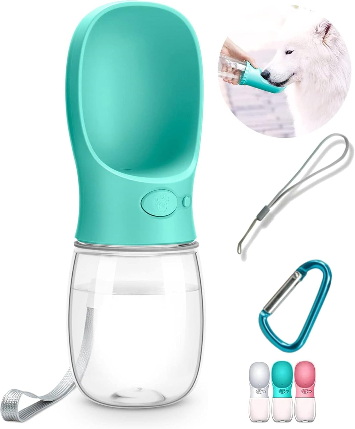 Portable Leak-Proof Dog Water Bottle with Drinking Feeder for Travel - 12oz Teal