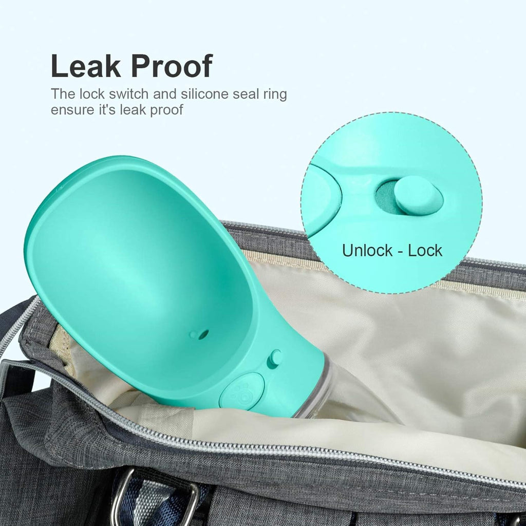 Portable Leak-Proof Dog Water Bottle with Drinking Feeder for Travel - 12oz Teal